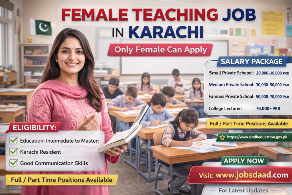 Female Teaching Job in Karachi 2026 – Apply Online | Latest School Vacancies